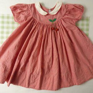 Vintage The Peterson Shop New Orleans Red Gingham Cherry Dress, Size 18 Months